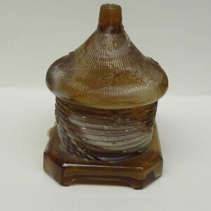 Imperial Caramel Slag Glass HONEY BEE JAR with Lid and Original Label
